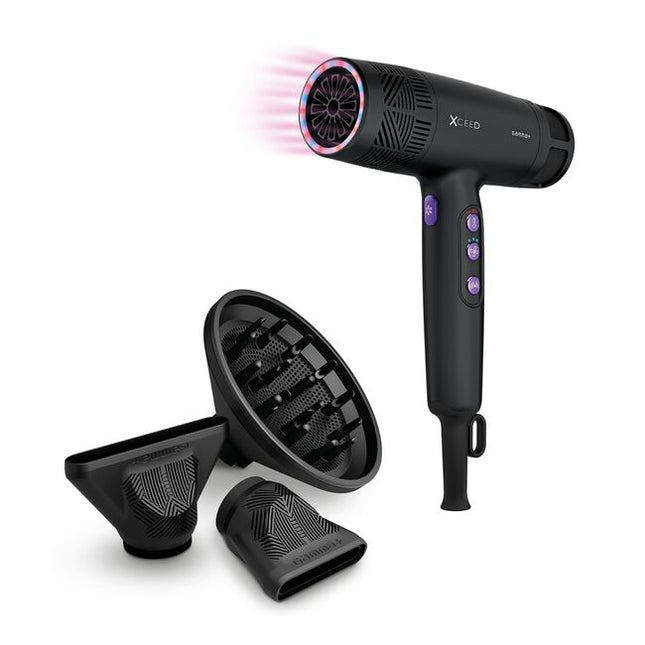 Exhilarating tech meets next-generation performance in the GAMMA+ Xceed Professional Hair Dryer. The high-efficiency digital brushless motor produces up to 120,000 RPM, bringing ultra-concentrated airflow for faster drying, controlled styling, and reduced heat stress. With 12 heat and speed combinations controlled through a sleek LED interface, this hair dryer is the modish answer to every head of hair.