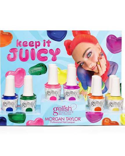 Gelish and Morgan Taylor are excited to announce the new Summer 2026 collection, Keep It Juicy. This entire color range is ultra-playful and has the added benefit of the colors being jelly finishes. The Keep It Juicy colors are super playful, trendy hues that are made to go viral! They can be worn on their own for a sheer color wash, paired with a white base for a bright pop of color, or even used as nail art accents.