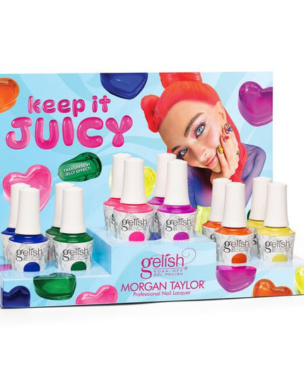 Gelish and Morgan Taylor are excited to announce the new Summer 2026 collection, Keep It Juicy. This entire color range is ultra-playful and has the added benefit of the colors being jelly finishes. The Keep It Juicy colors are super playful, trendy hues that are made to go viral! They can be worn on their own for a sheer color wash, paired with a white base for a bright pop of color, or even used as nail art accents.