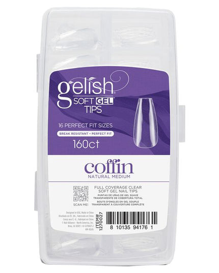 Flawless nails at light speed! Gelish Soft Gel tips are pre-shaped, full coverage nail tips which adhere to the nail using Soft Gel Tip Adhesive. The speed of applying pre-shaped full coverage Soft Gel tips can't be beat, combined with the ligth speed curing of Gelish Gel. You've ever create nails with anything faster than this!