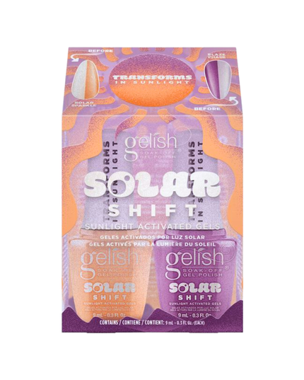 This Solar Shift Gel Kit includes two unique color-shifting gels that uses photochromic technology to make each shade transform before your eyes when exposed to sunlight. With two fun colors that can either be worn alone, or used for nail art, everyone can shade shift in their own way!