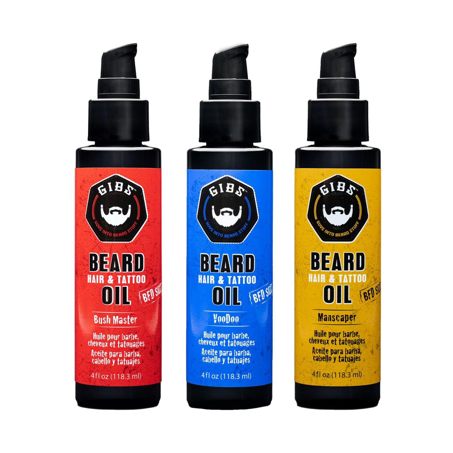 GIBS Grooming - Beard, Hair and Tattoo Oil 4 fl oz Set 3 Piece Set