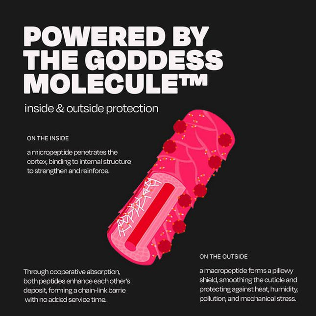 The BioProtection Kit™ is a 2-step, no-processing-time, salon-exclusive service designed to protect hair integrity through chemical services. Powered by the proprietary dual-peptide Goddess Molecule™, it creates a better foundation for healthier-looking, longer-lasting hair with less breakage, better color retention, more shine, and improved style longevity.