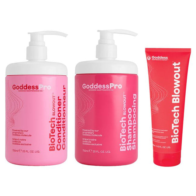 Goddess' BIOPROTECTION™ System is a streamlined, three-part approach designed to support and protect hair at every level and every stage of preparation, from wet to dry, clean to protected. Rather than adding layers of unnecessary ingredients only to remove them later, this system works intelligently with one highly effective, water-soluble molecule. It cleans only what needs to be cleaned, adds only what hair can truly use, and allows performance to build (without the buildup).