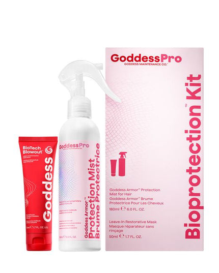 The BioProtection Kit™ is a 2-step, no-processing-time, salon-exclusive service designed to protect hair integrity through chemical services. Powered by the proprietary dual-peptide Goddess Molecule™, it creates a better foundation for healthier-looking, longer-lasting hair with less breakage, better color retention, more shine, and improved style longevity.