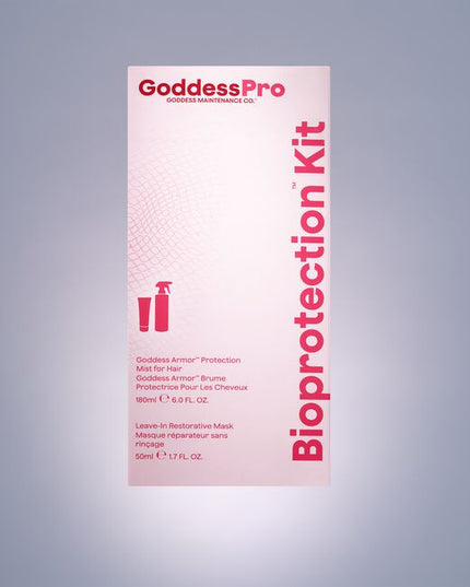 The BioProtection Kit™ is a 2-step, no-processing-time, salon-exclusive service designed to protect hair integrity through chemical services. Powered by the proprietary dual-peptide Goddess Molecule™, it creates a better foundation for healthier-looking, longer-lasting hair with less breakage, better color retention, more shine, and improved style longevity.