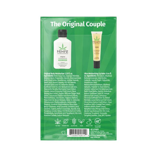 The Original Holiday Treats - Hydrate + Nourish

All Is Bright Duo Includes:

(1) Mini Original Body Moisturizer, 2.25 fl. oz.
(1) Ultra Moisturizing Lip Balm, .44 fl. oz.