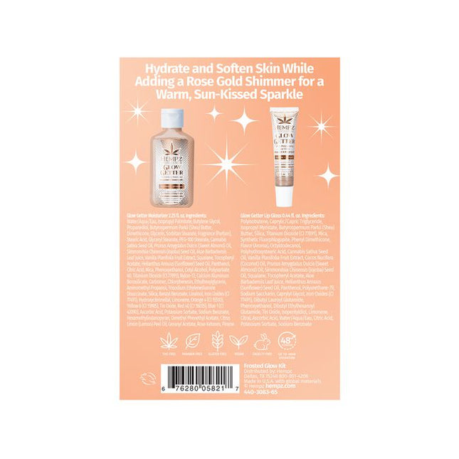 Glitter All Around - Hydrate + Shimmer

Frosted Glow Duo Includes:

(1) Mini Glow Getter Body Moisturizer, 2.25 fl. oz.
(1) Glow Getter Lip Gloss, .44 fl. oz.