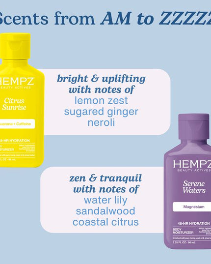 From AM to Zzzz. A Hydrating, On-the-Go Formula Powered by Guarana and Magnesium to Keep Skin Soft from Morning to Night, Supporting Energized Days and Restful Nights.