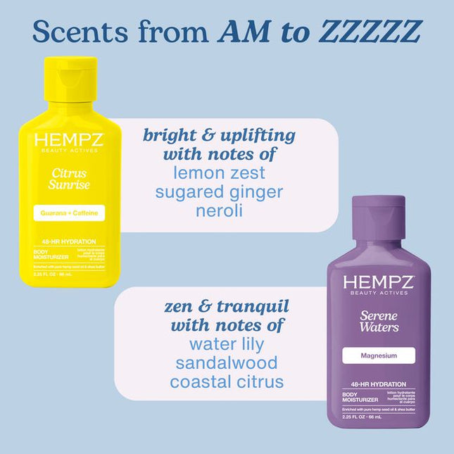 From AM to Zzzz. A Hydrating, On-the-Go Formula Powered by Guarana and Magnesium to Keep Skin Soft from Morning to Night, Supporting Energized Days and Restful Nights.