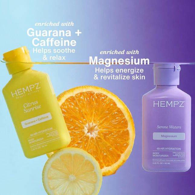 From AM to Zzzz. A Hydrating, On-the-Go Formula Powered by Guarana and Magnesium to Keep Skin Soft from Morning to Night, Supporting Energized Days and Restful Nights.