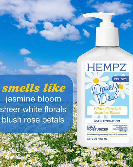 Revitalize your skin with our Exclusive Daisy Body Moisturizer. Infused with pure hemp seed oil and botanicals to intensely hydrate dry skin, the lotion has a soft white floral scent. 8.5 ounces in a pump bottle.