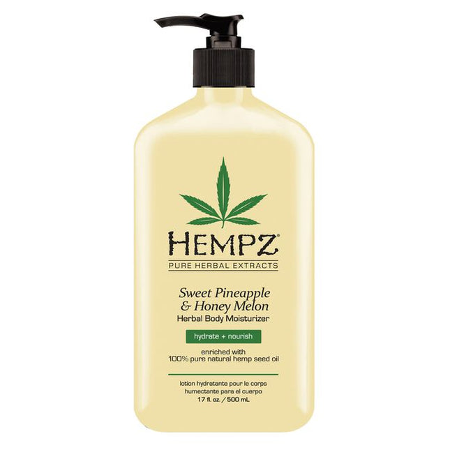 Hempz Sweet Pineapple & Honey Melon Herbal Body Moisturizer helps provide dramatic skin hydration and nourishment to help improve the overall health and condition of skin. Enriched with 100% Pure Natural Hemp Seed Oil, Pineapple Extract, Honey Melon Extract, Shea Butter and our signature Miracle Oil Blend to help refresh, rejuvenate and energize skin leaving it feeling soft, smooth and supple.