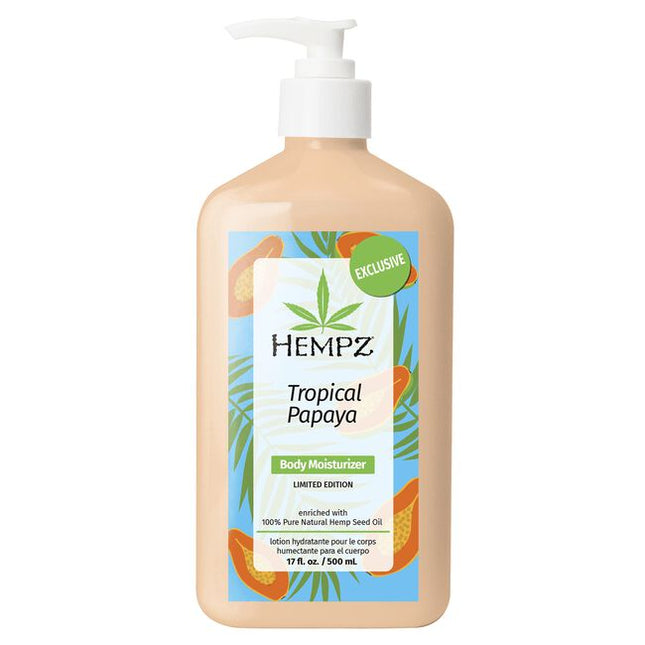 Revitalize your skin with the Tropical Papaya Body Moisturizer infused with pure Hemp Seed Oil for intense hydration and Papaya Extract to help make your skin look radiant and moisturized! A luxurious treat that transports you to a sun-kissed paradise with notes of juicy papaya, pineapple blossom and ripe coconuts.