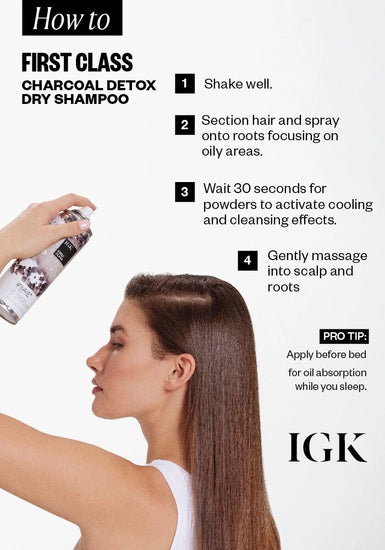 Powerful dry shampoo cleanses even the most oily hair and scalp with oil-erasing, odor-eliminating charcoal powder. This heavy-duty dry shampoo allows you to go even longer between washes; even after workouts. Detoxifying charcoal powder lifts dirt and build up while absorbing oil and sweat. Cooling, calming white tea powder calms scalp and strengthens hair follicles.