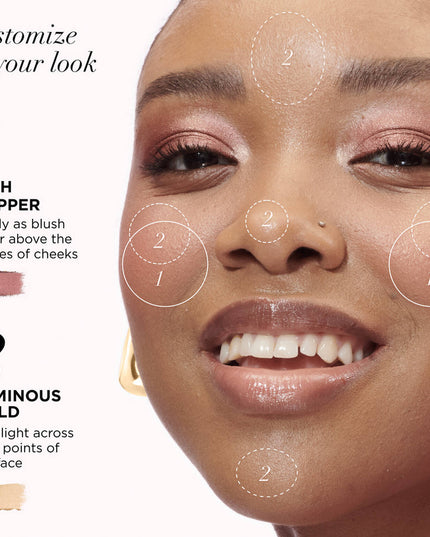 Your limited-edition face and eye makeup palette features 4 multitasking blush, highlight and eyeshadow shades made with your skin tone in mind. Layer over CC+ Cream to create the ultimate holiday glow for all shades.