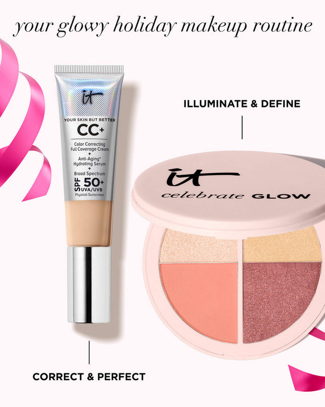 Your limited-edition face and eye makeup palette features 4 multitasking blush, highlight and eyeshadow shades made with your skin tone in mind. Layer over CC+ Cream to create the ultimate holiday glow for all shades.