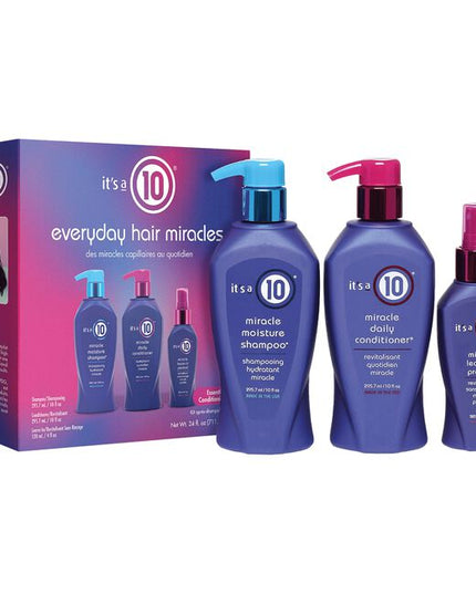 Conditioning Kit Includes:

(1) Miracle Moisture Shampoo - 10 fl. oz.
(1) Miracle Daily Conditioner - 10 fl. oz.
(1) Miracle Leave-In - 4 fl. oz.