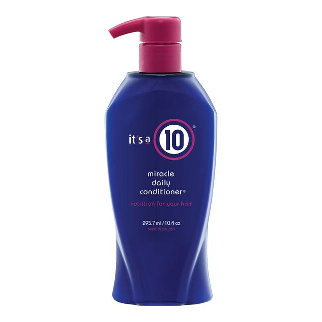As a deep conditioner that leaves no residues behind, the It's a 10 Miracle Daily Conditioner is a perfect complement to all daily hair-care regimens. Formulated to penetrate the hair shaft, restore moisture, and repair damage, our Miracle Daily Conditioner is a lifeline for dry, processed, coarse, thick, or otherwise unmanageable hair.