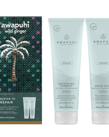 Awapuhi Wild Ginger Crafted for Repair Set Includes:

(1) - Awapuhi Wild Ginger Nourishing Shampoo, 8.5 fl. oz.
(1) - Awapuhi Wild Ginger Cream Rinse, 8.5 fl. oz.