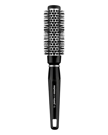 Express Ionic Round Brush minimizes flyways and creates a sleek, frizz-free finish. Aluminum barrel heats up during blow-drying to help shape your style.