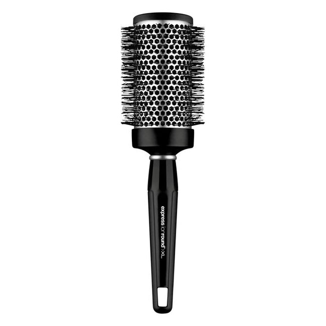 Express Ionic Round Brush minimizes flyways and creates a sleek, frizz-free finish. Aluminum barrel heats up during blow-drying to help shape your style.