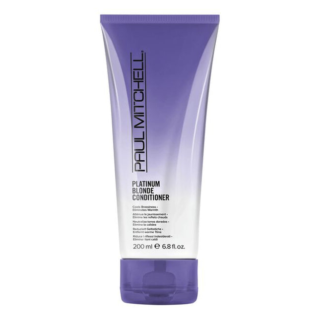 Our family of Paul Mitchell Platinum Blonde Take Home products provides perfect solutions for blonde, white and silver-colored hair. Formulated with a violet tint, they help cancel brassiness while softening strands and adding shine to natural and color-treated blonde hair. Added conditioners and nutrients keep strands hydrated, leaving your hair gorgeously radiant with a beautifully soft, healthy shine.
