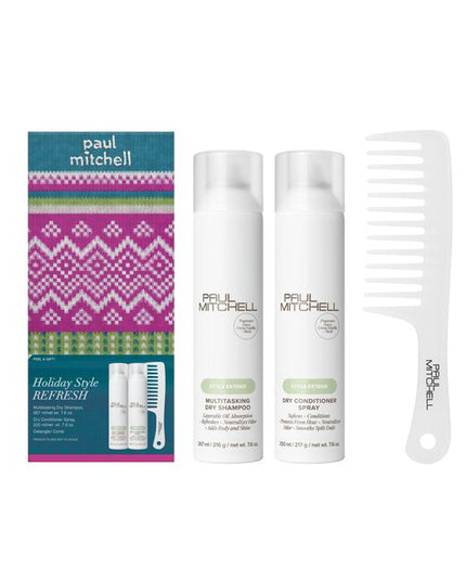 Style Refresh Set Includes:

(1) - Multitasking Dry Shampoo, 7.6 oz.
(1) - Dry Conditioner Spray, 7.6 oz.
(1) - Detangler Comb