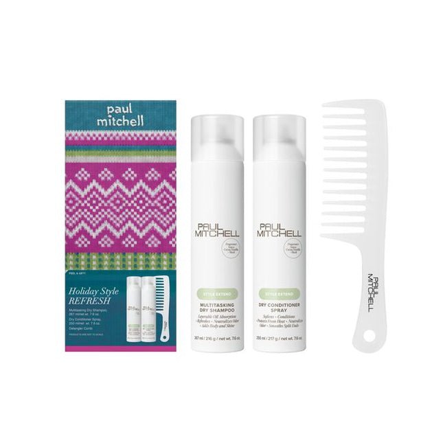 Style Refresh Set Includes:

(1) - Multitasking Dry Shampoo, 7.6 oz.
(1) - Dry Conditioner Spray, 7.6 oz.
(1) - Detangler Comb
