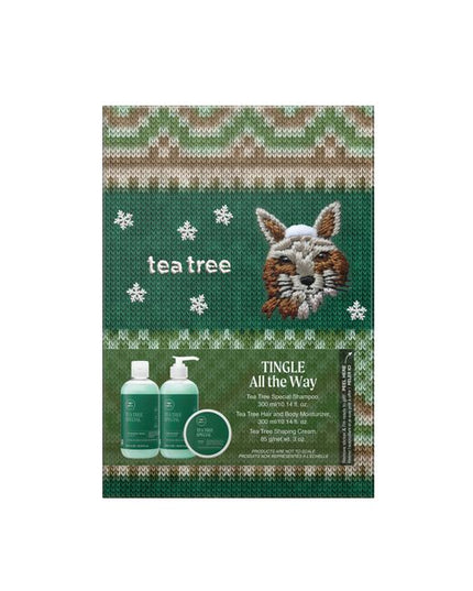 Tingle All the Way Set Includes:
(1) - Tea Tree Special Shampoo, 10.14 fl. oz.
(1) - Tea Tree Hair and Body Moisturizer, 10.14 fl. oz.
(1) - Tea Tree Shaping Cream, 3 oz.