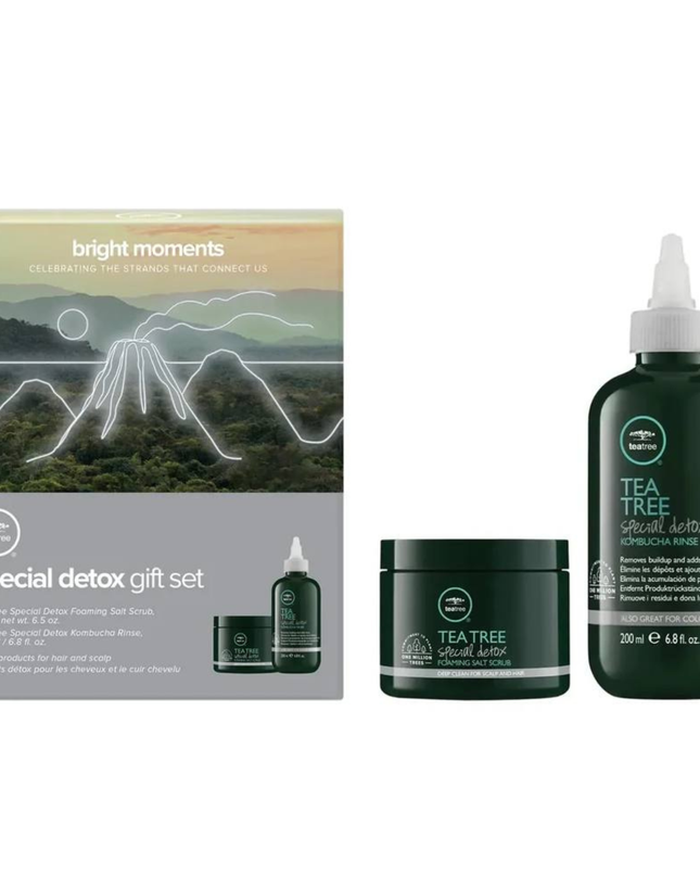 This limited-edition 2-piece care regimen focuses on deep clarifying actions for your scalp and strands. It is designed to lift stubborn product buildup, dead skin flakes, environmental pollutants, and excess heavy oils to leave the scalp feeling thoroughly refreshed and lightweight.