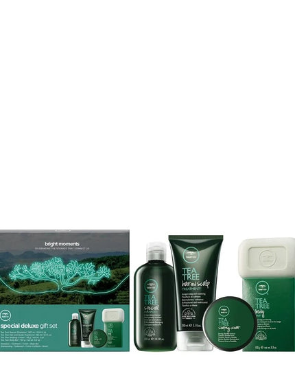A limited-edition grooming collection designed to invigorate the hair, scalp, and senses. It features a selection of best-selling products from the Tea Tree Special line, known for its signature cooling tingle and refreshing aromatherapy scent of tea tree, peppermint, and lavender.