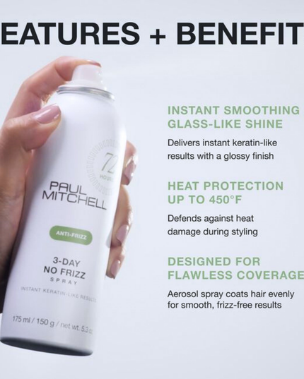 Bump up the shine and get frizz control that lasts—instantly. 3-Day No Frizz Spray is formulated to moisturize, protect and smooth your  hair for 72 hours*, even in high humidity. Enjoy keratin-like smoothness and shine for days on end.