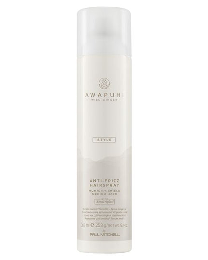 Awapuhi Wild Ginger Anti-Frizz Hairspray

Help prevent frizz and hold onto your style. This fast-drying hairspray is designed to disperse softly and evenly, forming a humidity-resistant netting. Infused with natural awapuhi extract, this medium-hold formula helps prevent frizz for a soft, healthy-looking finish.