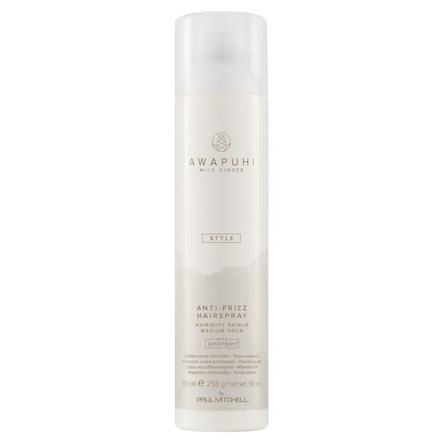 Awapuhi Wild Ginger Anti-Frizz Hairspray

Help prevent frizz and hold onto your style. This fast-drying hairspray is designed to disperse softly and evenly, forming a humidity-resistant netting. Infused with natural awapuhi extract, this medium-hold formula helps prevent frizz for a soft, healthy-looking finish.