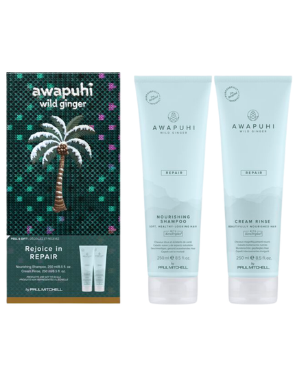 Awapuhi Wild Ginger Crafted for Repair Set Includes:

(1) - Awapuhi Wild Ginger Nourishing Shampoo, 8.5 fl. oz.
(1) - Awapuhi Wild Ginger Cream Rinse, 8.5 fl. oz.