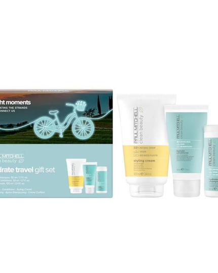 Paul Mitchell Bright Moments Hydrate Travel Gift Set is a convenient hair care set designed to help cleanse and hydrate hair while on the go. Each item is sized at 1.7 oz, making it ideal for travel or trial use.
