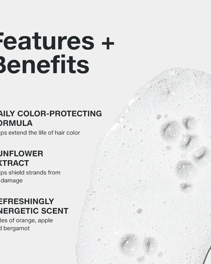 Color Protect Shampoo
Prevents Fade + Adds Shine

Ideal for color-treated hair. Sunflower extract helps prevent sun damage and extend the life of hair color. Imparts beautiful shine for vibrant, healthy-looking strands.