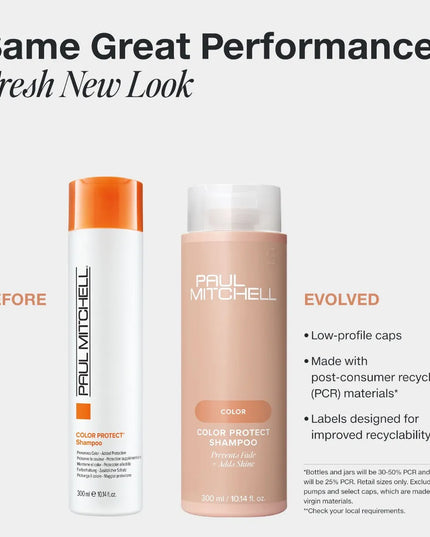 Color Protect Shampoo
Prevents Fade + Adds Shine

Ideal for color-treated hair. Sunflower extract helps prevent sun damage and extend the life of hair color. Imparts beautiful shine for vibrant, healthy-looking strands.