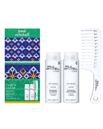 Comfy in Clear Set Includes:
(1) - Clear Essential Shampoo, 10.14 fl. oz.
(1) - Clear Essential Conditioner, 10.14 fl. oz.
(1) - Detangler Comb