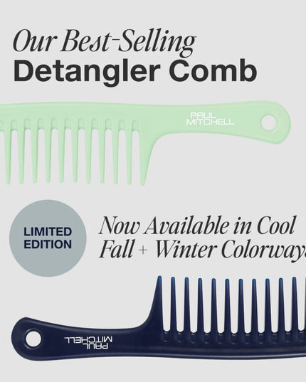 Wide-tooth comb with antimicrobial properties easily detangles wet or dry hair.