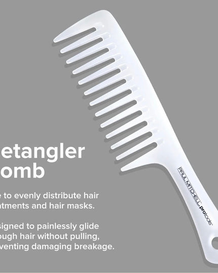Wide-tooth comb with antimicrobial properties easily detangles wet or dry hair.