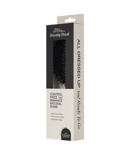PAUL MITCHELL DRESSING BRUSH
All Dressed Up and Ready to Go
Minimize frizz and polish your look with this lightweight brush. Flexible nylon and vegan boar bristles help tame frizz and distribute scalp oils to enhance natural shine.