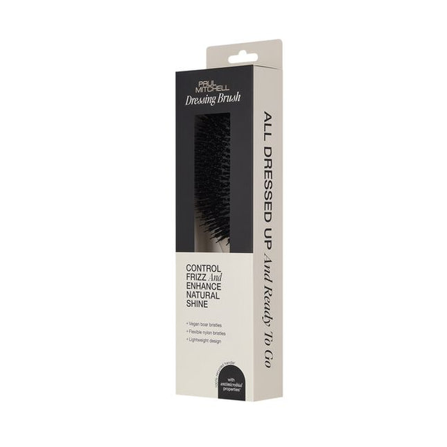 PAUL MITCHELL DRESSING BRUSH
All Dressed Up and Ready to Go
Minimize frizz and polish your look with this lightweight brush. Flexible nylon and vegan boar bristles help tame frizz and distribute scalp oils to enhance natural shine.