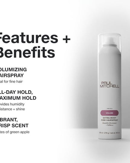 Humidity Resistance + Fullness

Volumizing hairspray delivers maximum staying power and humidity resistance. Creates texture and fullness with high shine.
