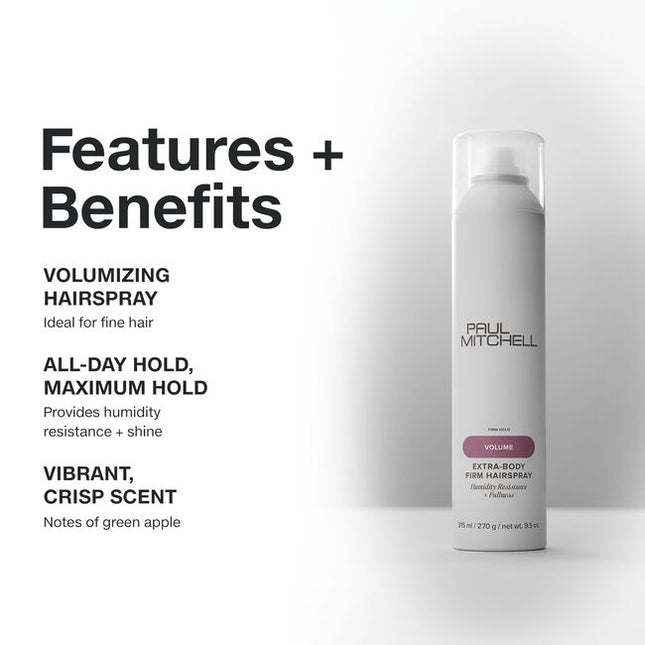 Humidity Resistance + Fullness

Volumizing hairspray delivers maximum staying power and humidity resistance. Creates texture and fullness with high shine.
