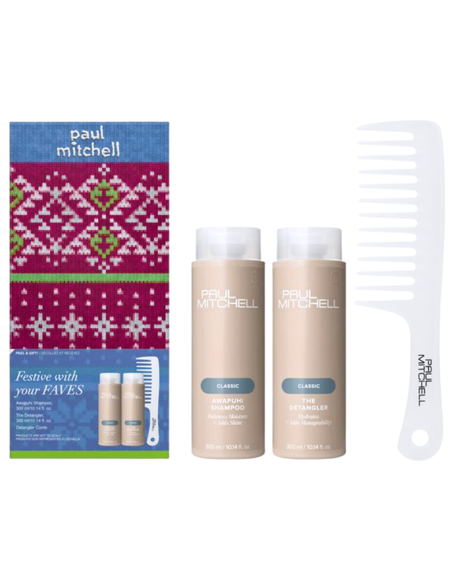 Festive with Your Faves Set Includes:
(1) - Awapuhi Shampoo Original, 10.14 fl. oz.
(1) - The Detangler, 10.14 fl. oz.
(1) - Detangler Comb