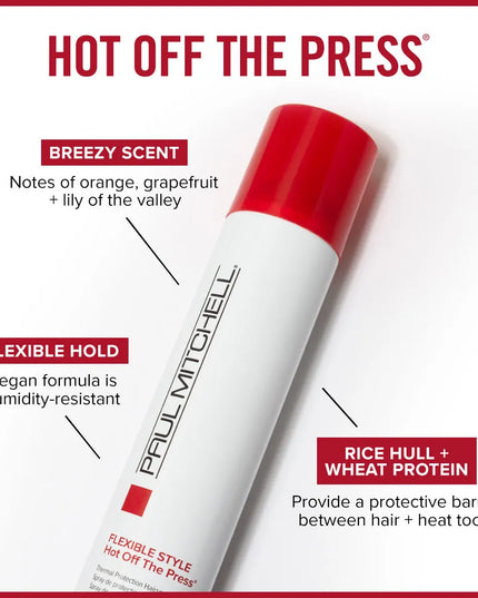 Turn up the heat with this quick-drying thermal protection hairspray that helps protect strands when using curling irons and flat irons. It contains rice hull extract that builds a lightweight barrier between hair and heat styling tools, while wheat proteins boost hair's strength. The flexible-hold, humidity-resistant frizz-fighting formula is the perfect finishing touch for any style—curly or straight.