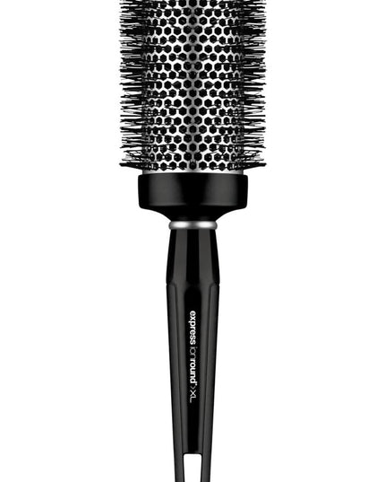 Help minimize flyaways and create a sleek, frizz-free finish with this round thermal brush. Available in four barrel sizes: small, medium, large and extra-large, the vented aluminum barrel heats up during blow-drying to help shape your style while its unique, corkscrew-shaped vegan bristles provide a smoother finish.