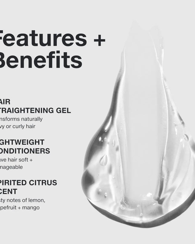 Smooth naturally wavy or curly hair. Helps leave hair soft, sleek and straight.